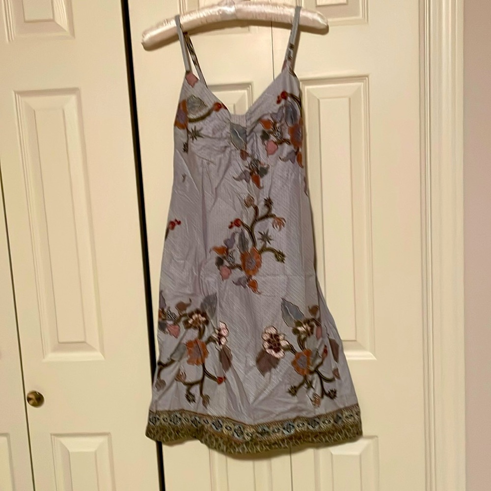 Bali Batik patterned dress size small, Green red gold, spaghetti like straps